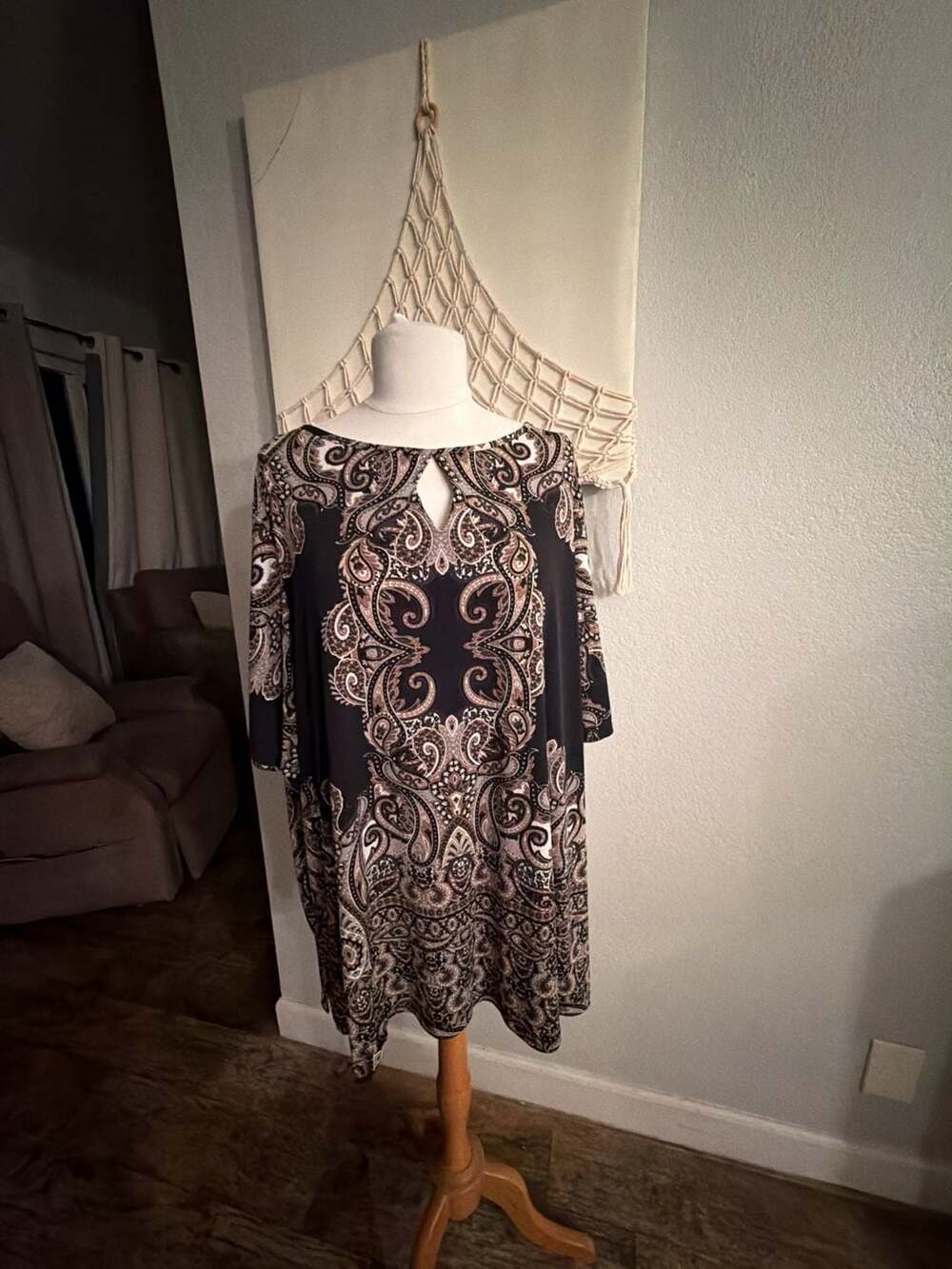 Susan Graver Plus Size 3X Paisley Print Keyhole Tunic Top